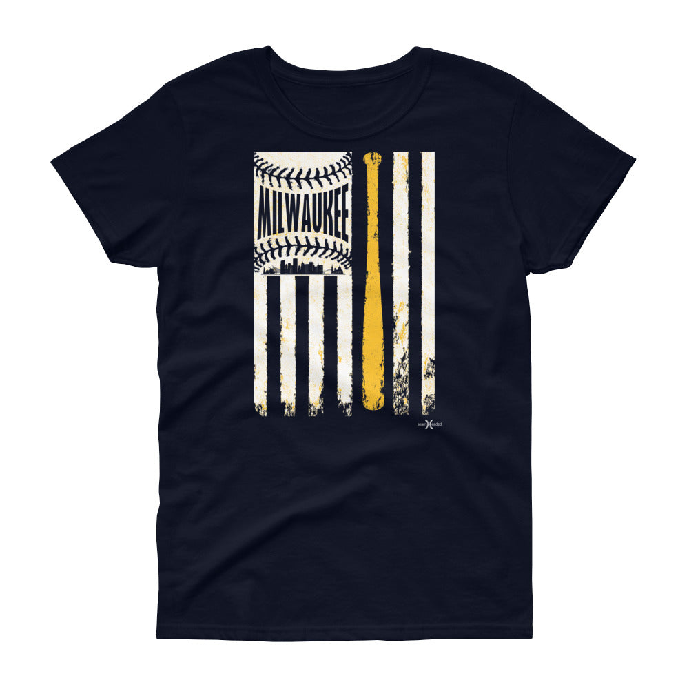 Milwaukee Baseball Flag Women's Tee from Seamheaded Apparel